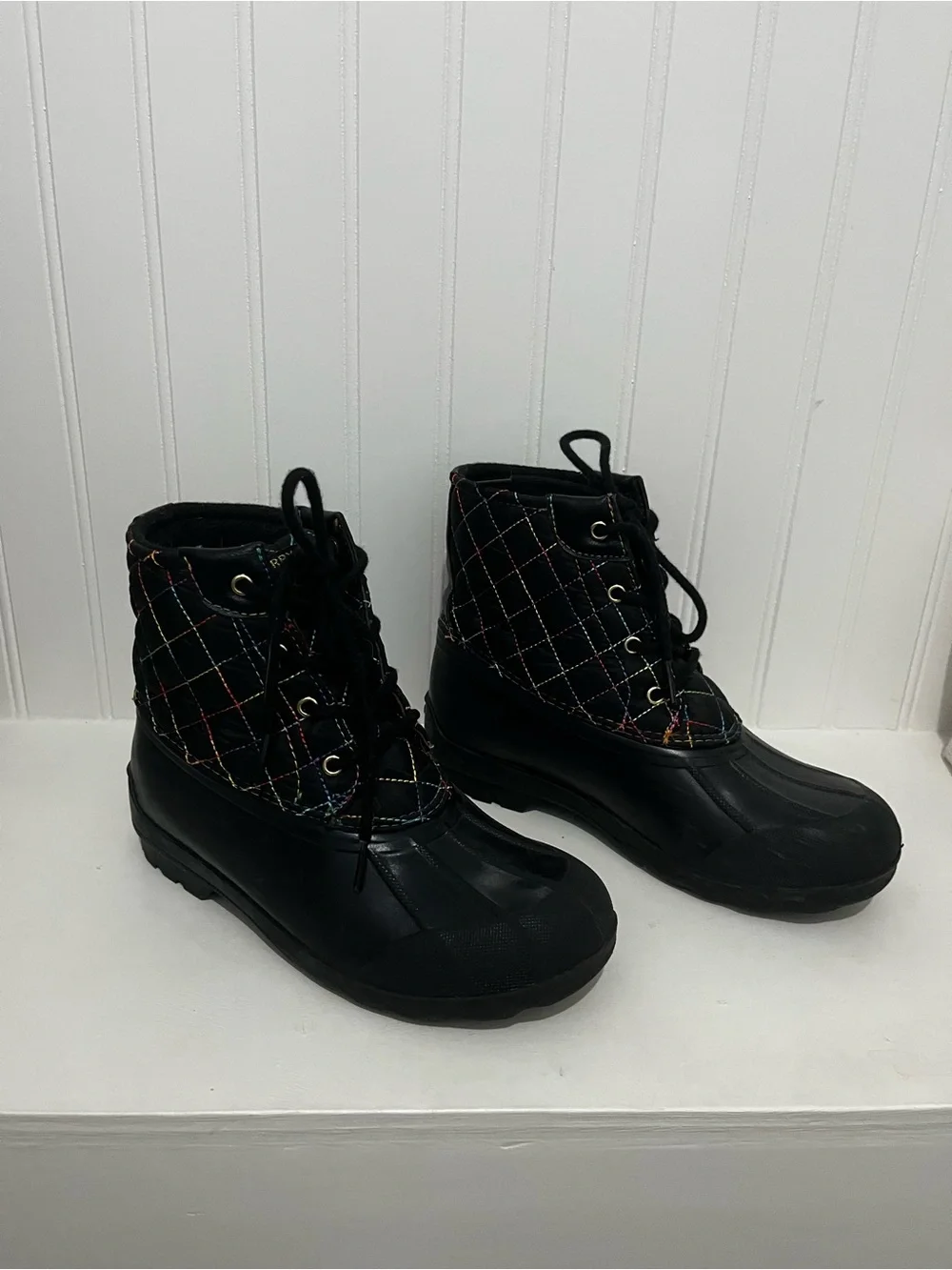 Sperry Black Quilted Kids Lace-Up Rain & Snow Boots